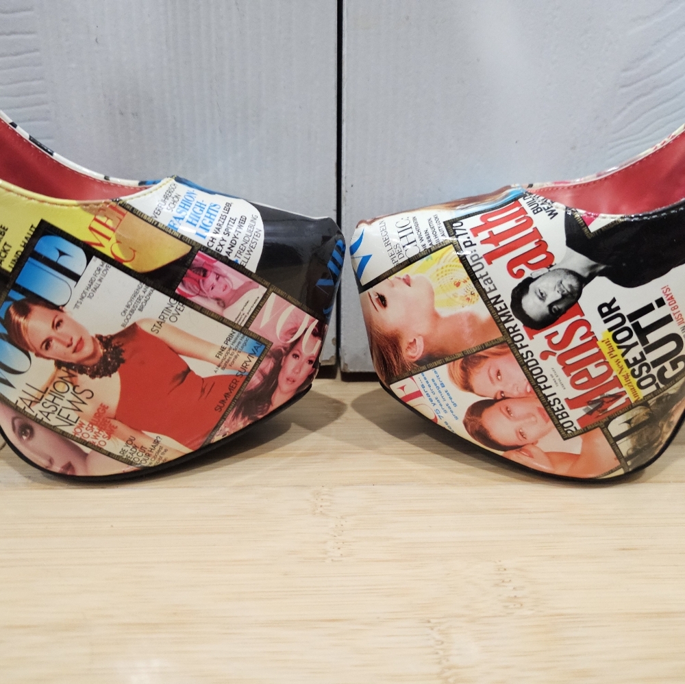 Unique Liliana Magazine Vogue Multi Color Print Platform High Heels Pumps Shoe 9 - Picture 5 of 11